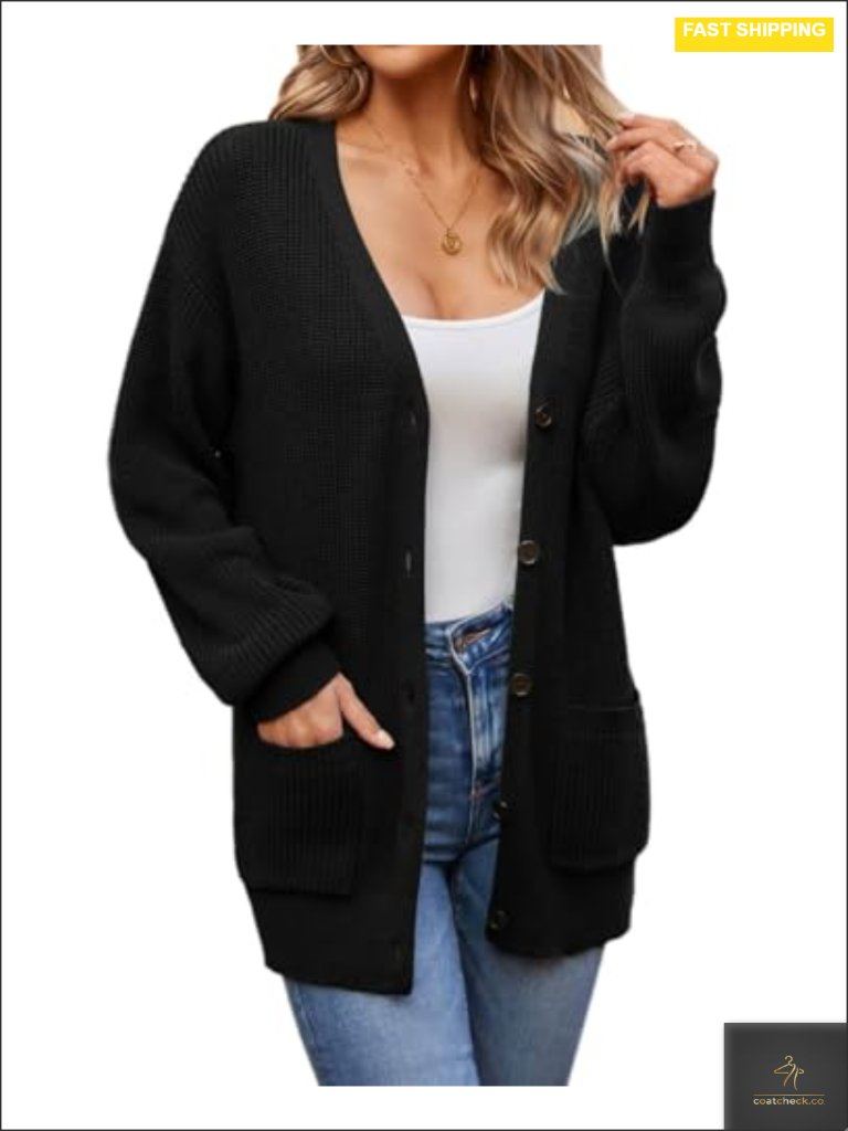 100% Cotton V-Neck Button Down Cardigan With Pockets, Oversized